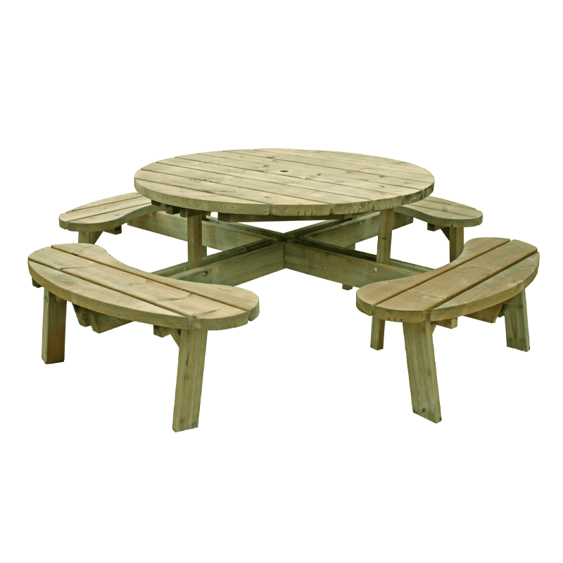 Mabi Table & 8 Seater Round Picnic Softwood Table Set