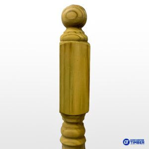 70 x 70mm Turned Decking Newel Post - Ball Cap - Treated 1.5m