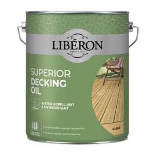 Keep your decking looking its best with Liberon Decking Oil Clear 5L, a premium treatment designed to nourish, protect and enhance exterior timber. Its advanced formula penetrates deep into the wood, helping to protect against weathering, moisture damage and UV fading whilst maintaining the timber's natural appearance. It is suitable for both new and existing decking, helping to revive tired, weathered boards and extend their lifespan. The clear finish enhances the natural beauty of timber without masking the grain, while built-in UV filters help reduce greying and sun damage. Suitable for use on decking, fencing, gates, sheds and other exterior timber projects, it's an excellent choice for keeping outdoor wood protected all year round. Available for collection from Dorchester or with free local delivery across Dorset, including Weymouth, Bridport, Sherborne, Blandford, Beaminster, Portland and surrounding areas.